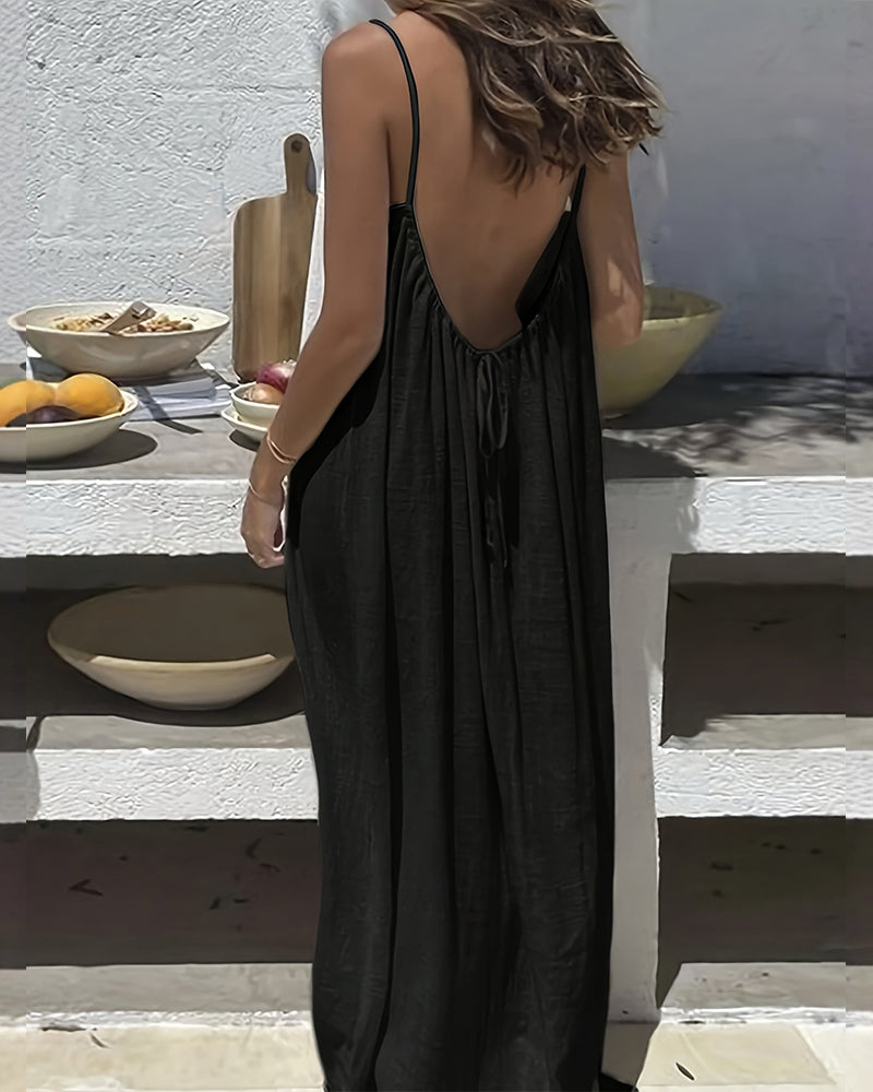💃 DERNIER JOUR -50% !!✨ Robe Nuisette Femme Couleur Unie, Robe Longue Élégante Sans Manches pour l'Été, Vêtement de Nuit Femme💕