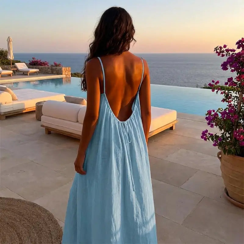 💃 DERNIER JOUR -50% !!✨ Robe Nuisette Femme Couleur Unie, Robe Longue Élégante Sans Manches pour l'Été, Vêtement de Nuit Femme💕