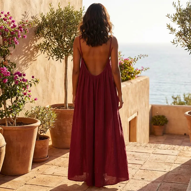 💃 DERNIER JOUR -50% !!✨ Robe Nuisette Femme Couleur Unie, Robe Longue Élégante Sans Manches pour l'Été, Vêtement de Nuit Femme💕