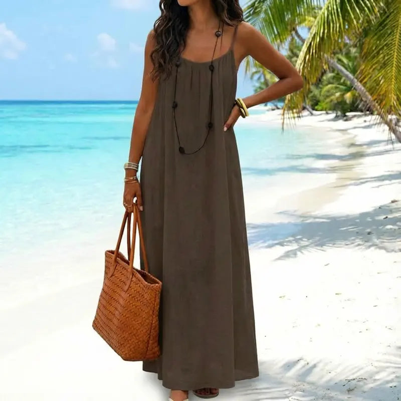 💃 DERNIER JOUR -50% !!✨ Robe Nuisette Femme Couleur Unie, Robe Longue Élégante Sans Manches pour l'Été, Vêtement de Nuit Femme💕