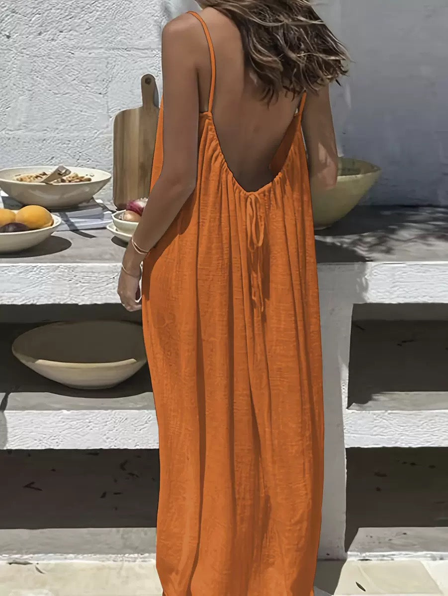 💃 DERNIER JOUR -50% !!✨ Robe Nuisette Femme Couleur Unie, Robe Longue Élégante Sans Manches pour l'Été, Vêtement de Nuit Femme💕