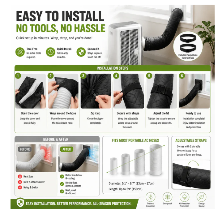 📢📢 -50% !! ⏰❄️Indispensable pour l'été❄️ Gaine de Tuyau pour Climatiseur Portable