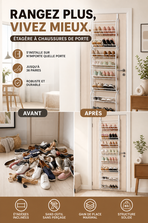 -50% Aujourd’hui 🔥👠 Étagère à Chaussures Suspendue 36 Paires