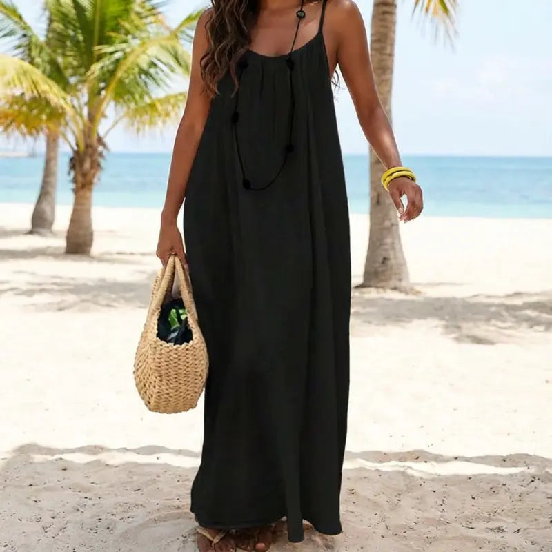 💃 DERNIER JOUR -50% !!✨ Robe Nuisette Femme Couleur Unie, Robe Longue Élégante Sans Manches pour l'Été, Vêtement de Nuit Femme💕