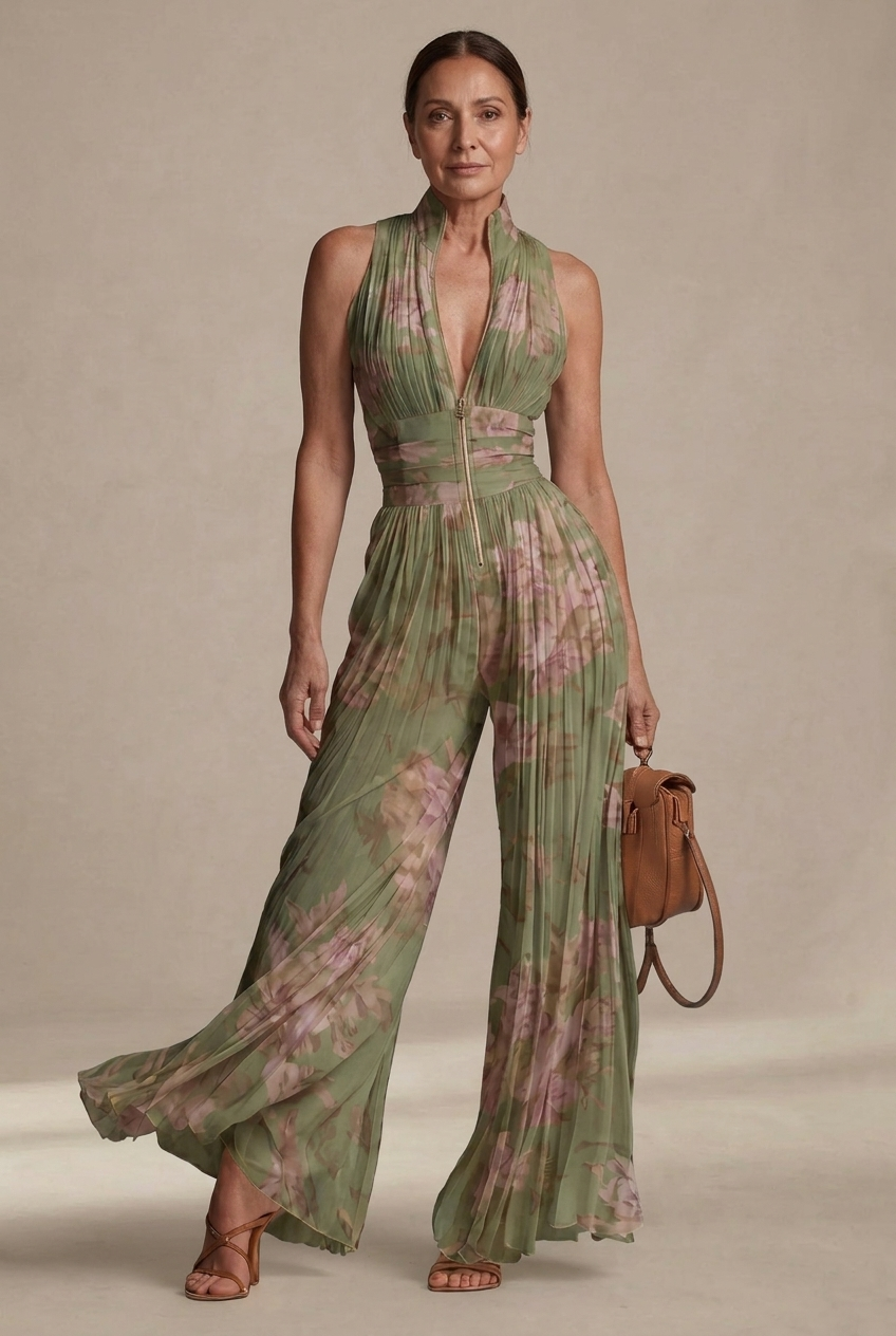 Sofía | Mono plisado de gasa floral