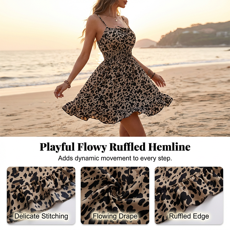 👗 PROMO LIMITÉE 50% DE RÉDUCTION ! ✨ Robe à Laçage Devant & Bretelles Spaghetti – Taille Smockée, Jupe A-Line à Volants 🌸