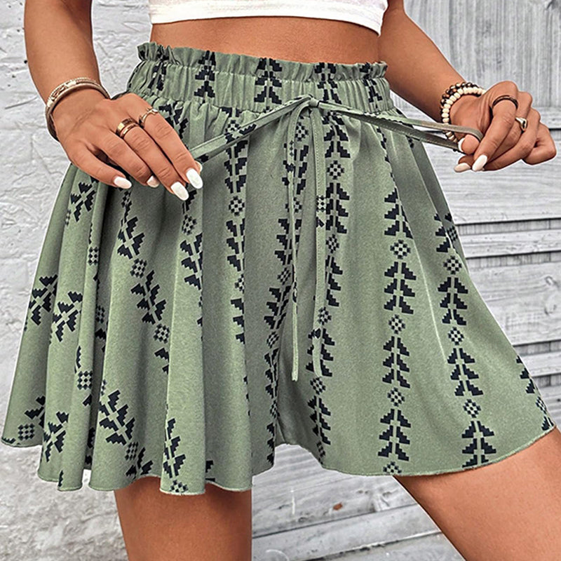 👖🌸 PROMO FLASH 60% ! Short Femme Bohème Taille Haute – Imprimé Léger, Cordon Élastique, Coupe Large, 5 Imprimés, Parfait pour l'Été & Look Décontracté ☀️
