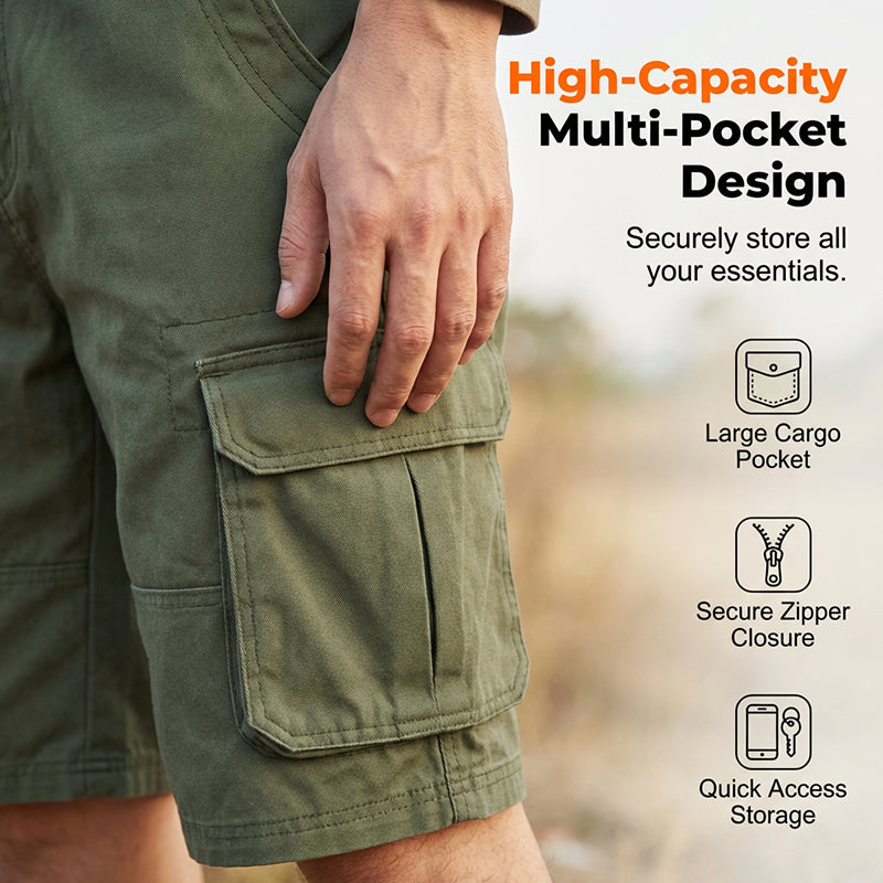 🩳 OFFRE LIMITÉE -50% ! 💥 Short Cargo Casual Homme Outdoor – Multi-Poches, Coton Durable, Coupe Décontractée ✨