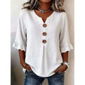 👚 50% DE RÉDUCTION 🌸 Blouse à col en V et manches à volants – Tissu fluide & léger – Parfaite pour un look romantique ou chic au quotidien – facile à associer avec jean ou jupe ✨🌿