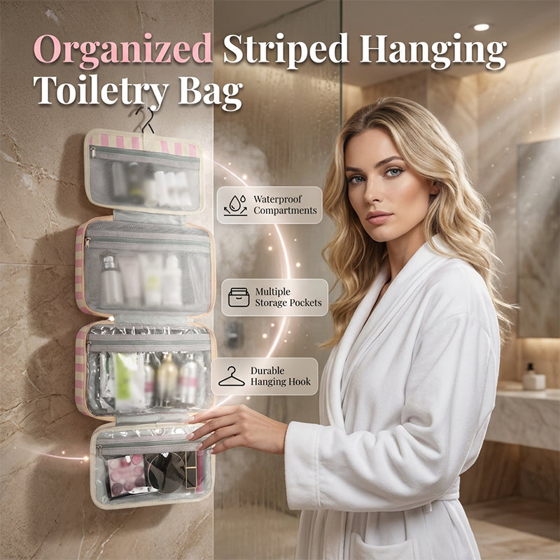 🔥Soldes d'été - 60% de réduction💞Plus de 30 000 exemplaires vendus !!💝Trousse de toilette de voyage suspendue à rayures