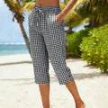 👖💐 PROMO FLASH 58% ! Pantalon Capri à Carreaux Femme – Tissu Coton-Lin Respirant, Taille Élastique à Cordon, Poches Latérales, 8 Coloris, Tailles S-3XL, Idéal Été & Vacances ✨☀️