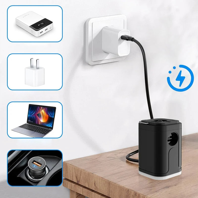 🏕️ Pompe à Air Camping Rechargeable – Lumière LED, Gonflage Rapide, Compacte 🔋