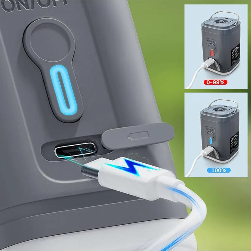 🏕️ Pompe à Air Camping Rechargeable – Lumière LED, Gonflage Rapide, Compacte 🔋