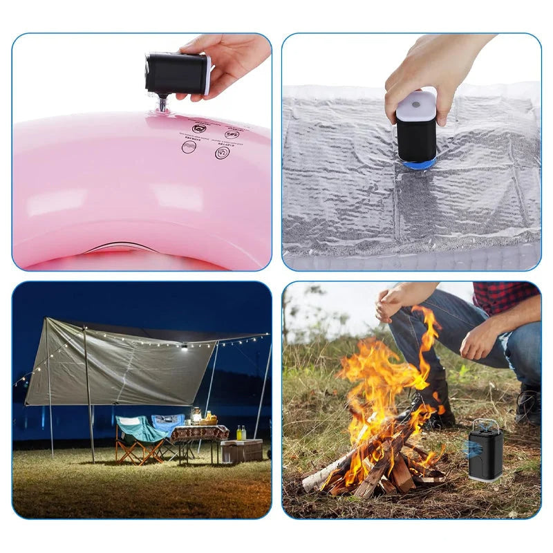 🏕️ Pompe à Air Camping Rechargeable – Lumière LED, Gonflage Rapide, Compacte 🔋