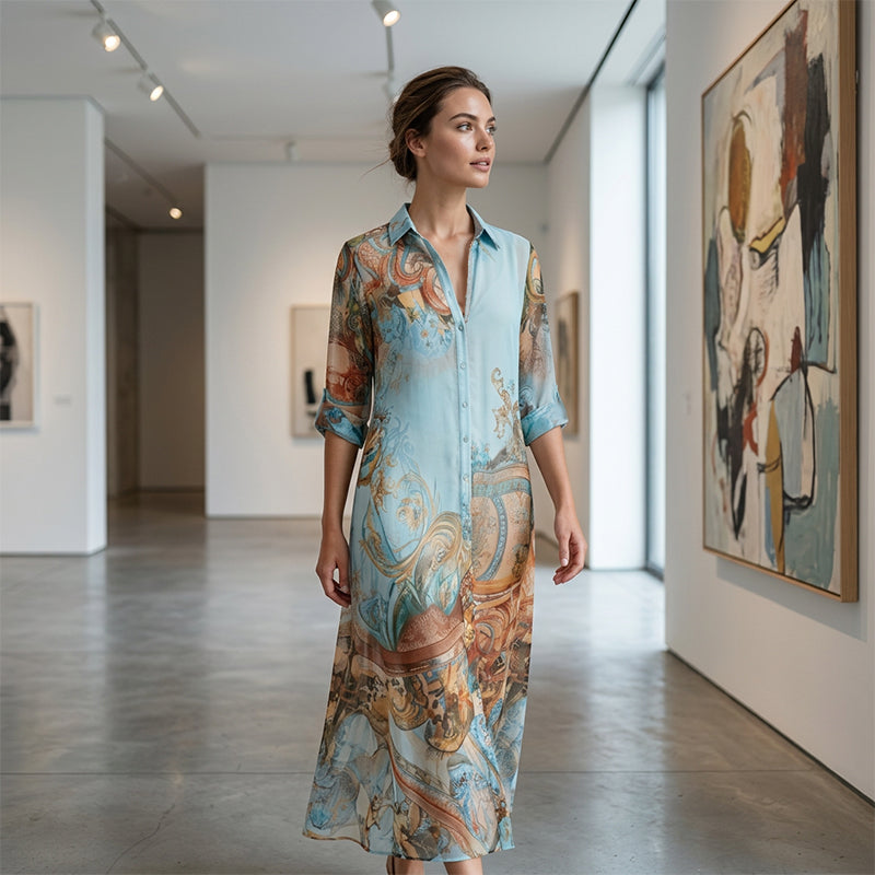 👗 56% DE RÉDUCTION 🌺 Robe longue imprimée bohème – coupe fluide, col V et boutons devant – tissu léger et respirant – idéale pour les belles journées d’été
