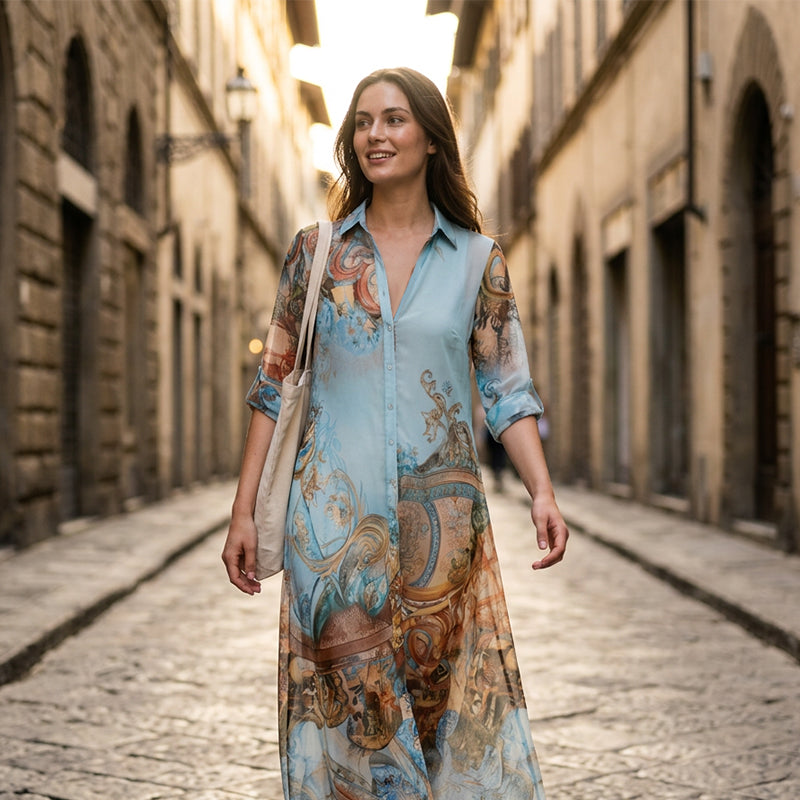 👗 56% DE RÉDUCTION 🌺 Robe longue imprimée bohème – coupe fluide, col V et boutons devant – tissu léger et respirant – idéale pour les belles journées d’été