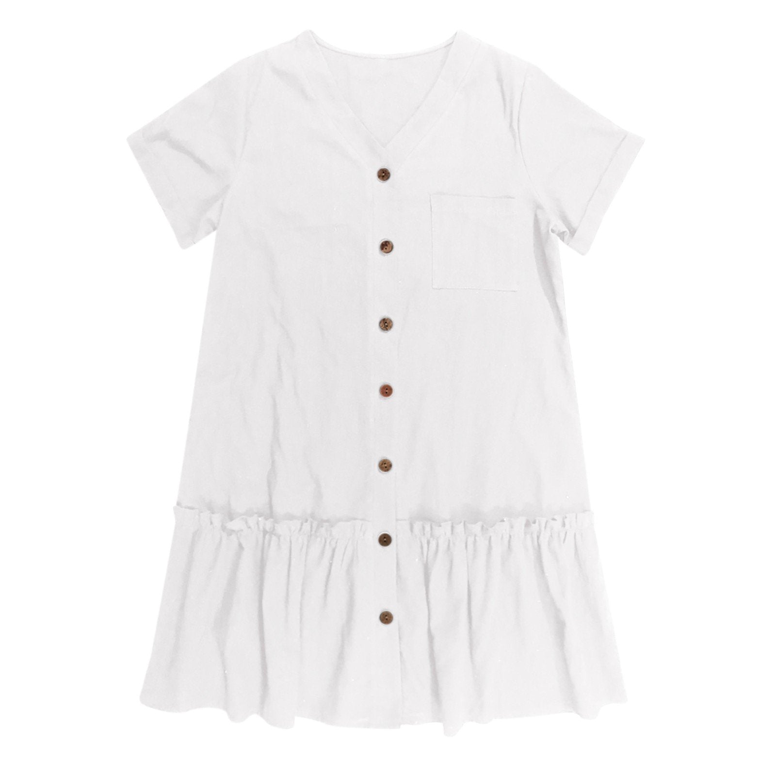 Robe à nouer pour femme, robe d'été ample en coton et lin, avec ourlet à volants, robe décontractée à manches courtes