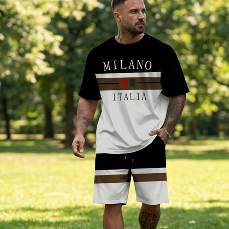 👕 PROMO LIMITÉE -50% ! ✨ Ensemble T-shirt Imprimé et Short Homme – Color-Block, Respirant, Style Streetwear 🔥