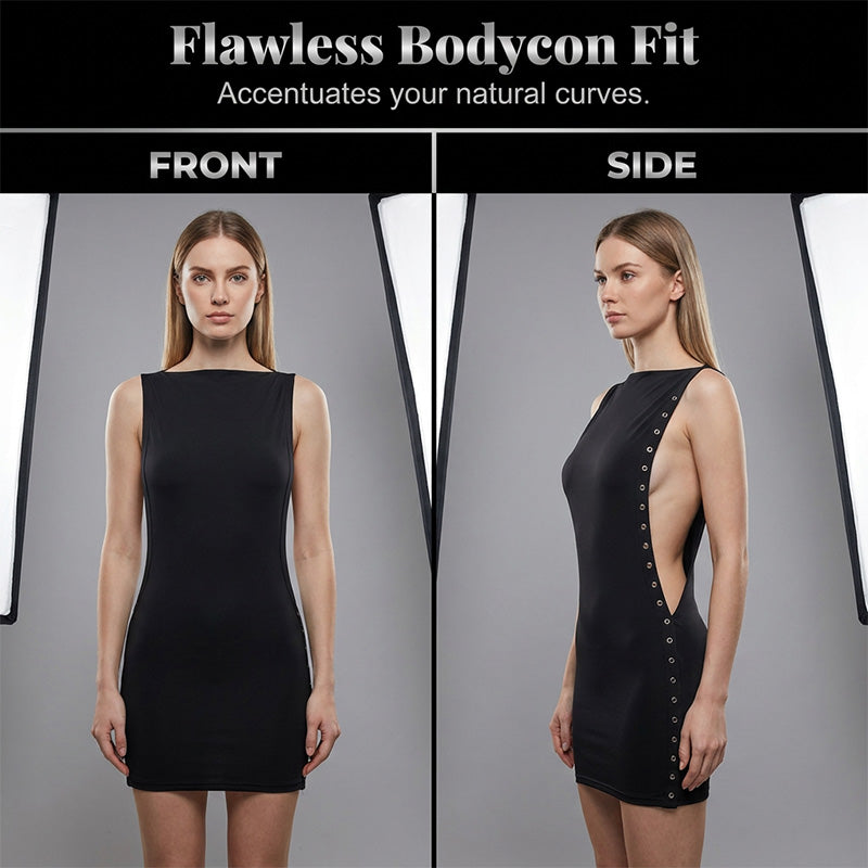 Mini Robe Femme Sans Manches avec Découpes