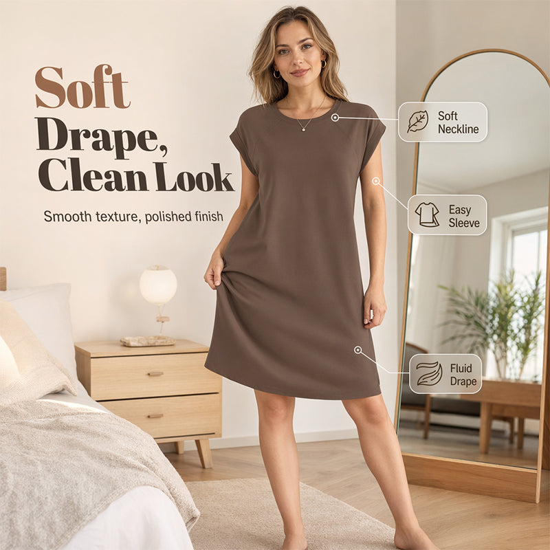 -50% Exclusif | Robe Décontractée en Coton Mélangé | Col Rond Respirant & Manches Courtes | Coupe Ample Robe Midi Été Femme