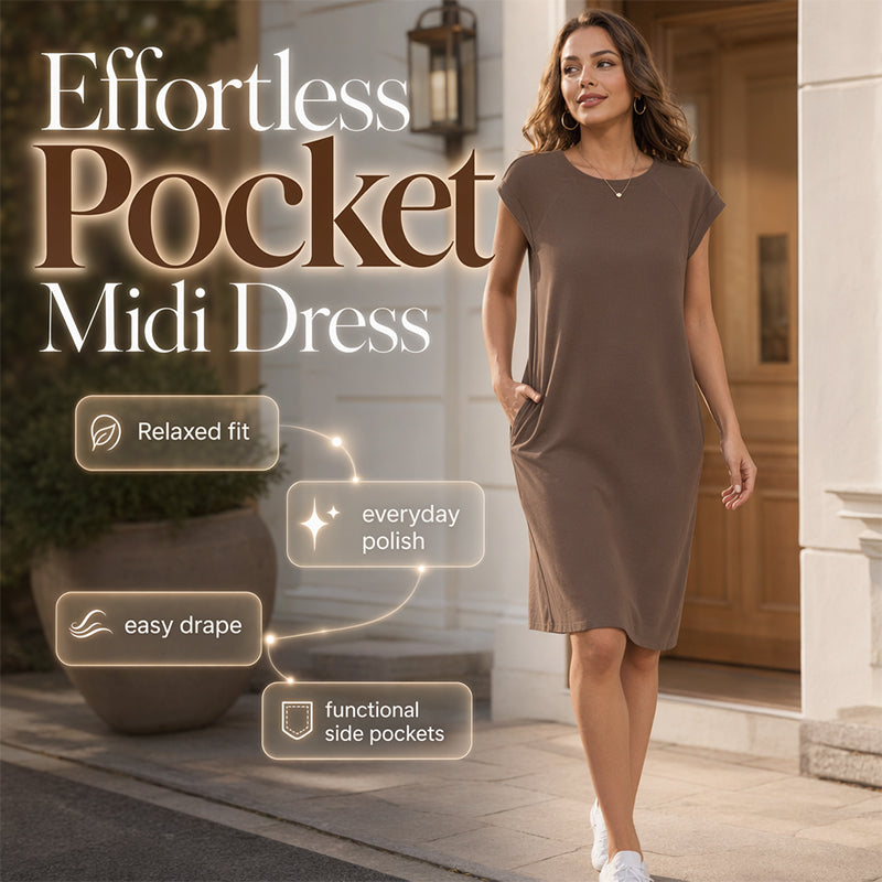 -50% Exclusif | Robe Décontractée en Coton Mélangé | Col Rond Respirant & Manches Courtes | Coupe Ample Robe Midi Été Femme