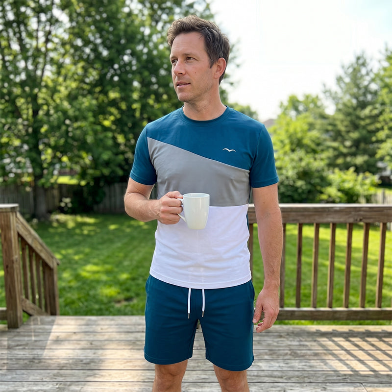 📢👕 PROMO FLASH 50% ! Ensemble T-Shirt & Short Color-Block Homme – Tissu Mélangé Respirant, Poches Latérales, 2 Coloris, Tailles S-5XL, Idéal Sport & Détente ⚡