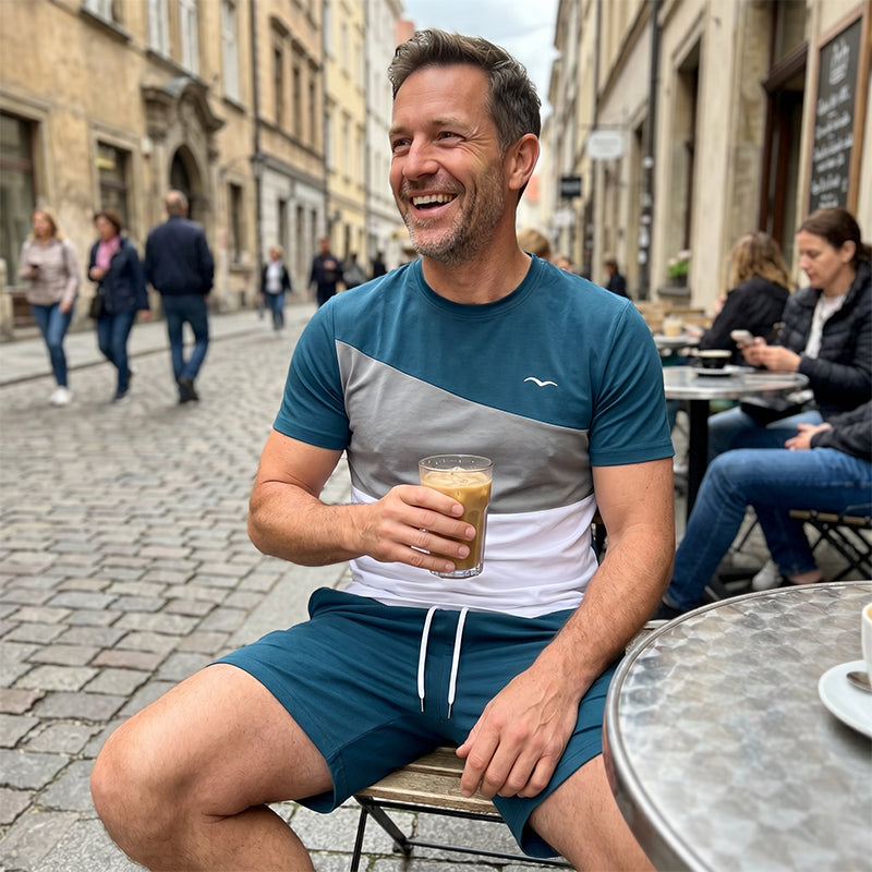 📢👕 PROMO FLASH 50% ! Ensemble T-Shirt & Short Color-Block Homme – Tissu Mélangé Respirant, Poches Latérales, 2 Coloris, Tailles S-5XL, Idéal Sport & Détente ⚡