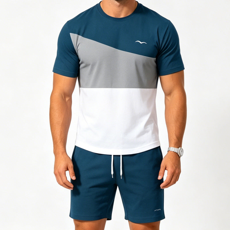 📢👕 PROMO FLASH 50% ! Ensemble T-Shirt & Short Color-Block Homme – Tissu Mélangé Respirant, Poches Latérales, 2 Coloris, Tailles S-5XL, Idéal Sport & Détente ⚡