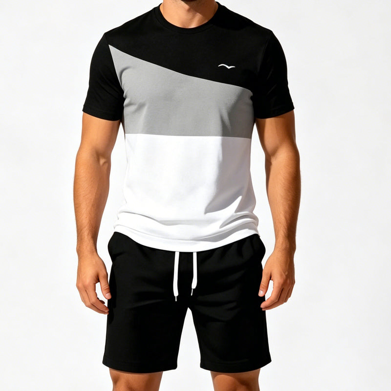 📢👕 PROMO FLASH 50% ! Ensemble T-Shirt & Short Color-Block Homme – Tissu Mélangé Respirant, Poches Latérales, 2 Coloris, Tailles S-5XL, Idéal Sport & Détente ⚡