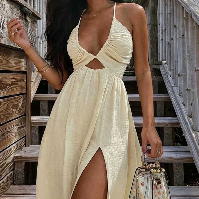 Robe Longue Femme Sexy Col V Été