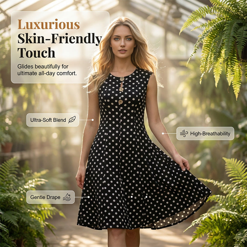 👗 50% DE RÉDUCTION  🌿 Robe Mi-Longue Femme Grande Taille à Pois Sans Manches – Été