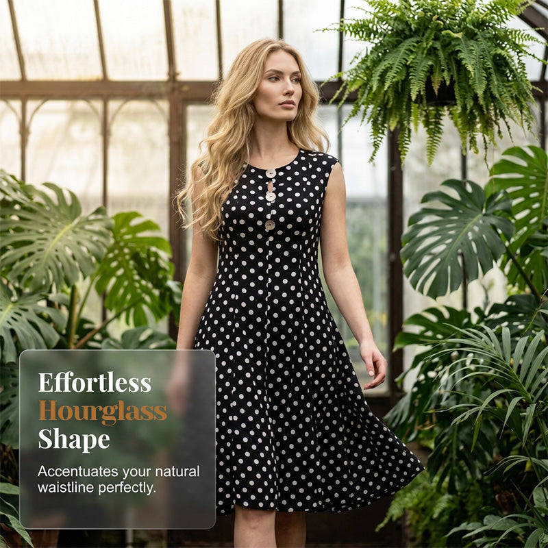 👗 50% DE RÉDUCTION  🌿 Robe Mi-Longue Femme Grande Taille à Pois Sans Manches – Été