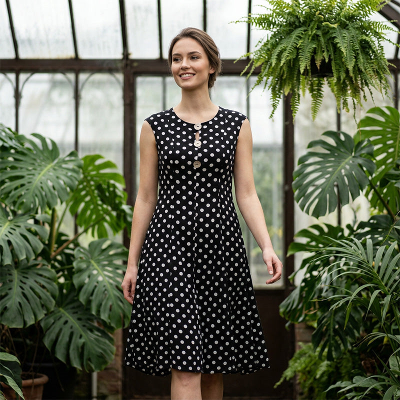 👗 50% DE RÉDUCTION  🌿 Robe Mi-Longue Femme Grande Taille à Pois Sans Manches – Été