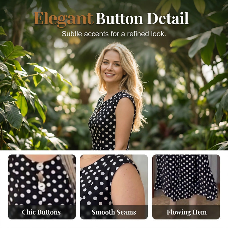 👗 50% DE RÉDUCTION  🌿 Robe Mi-Longue Femme Grande Taille à Pois Sans Manches – Été