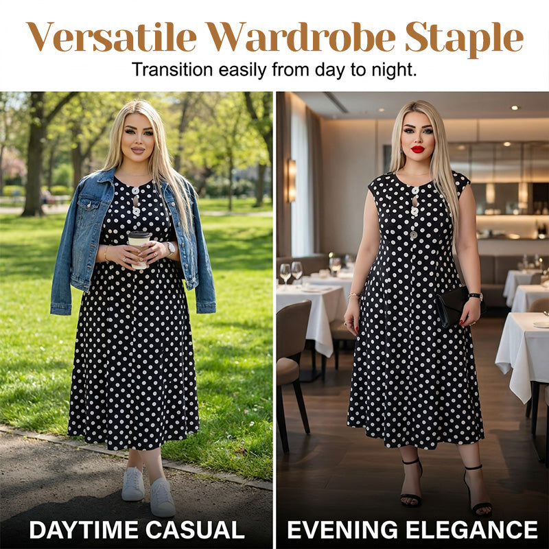 👗 50% DE RÉDUCTION  🌿 Robe Mi-Longue Femme Grande Taille à Pois Sans Manches – Été