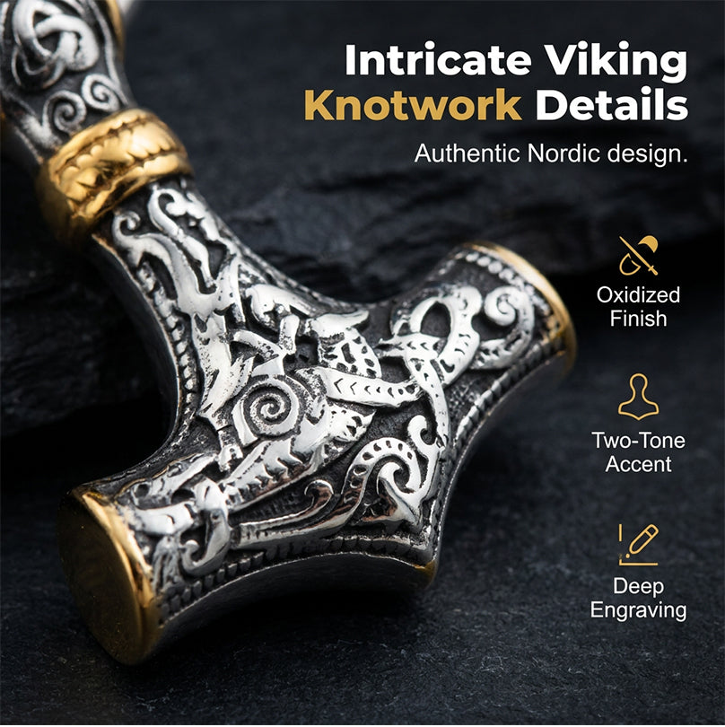 ⚡ 50% DE RÉDUCTION 🔥 Collier marteau Thor viking – Chaîne byzantine en acier inoxydable – Argent ou or, longueur 60–70 cm – bijou puissant pour un look nordique ou mystique 💪✨