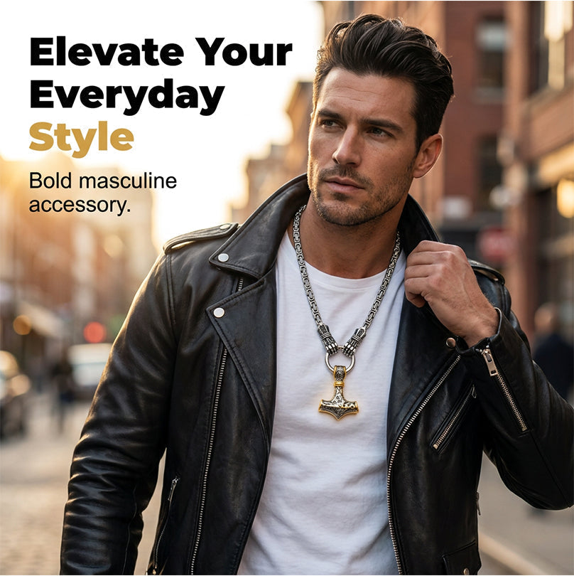 ⚡ 50% DE RÉDUCTION 🔥 Collier marteau Thor viking – Chaîne byzantine en acier inoxydable – Argent ou or, longueur 60–70 cm – bijou puissant pour un look nordique ou mystique 💪✨