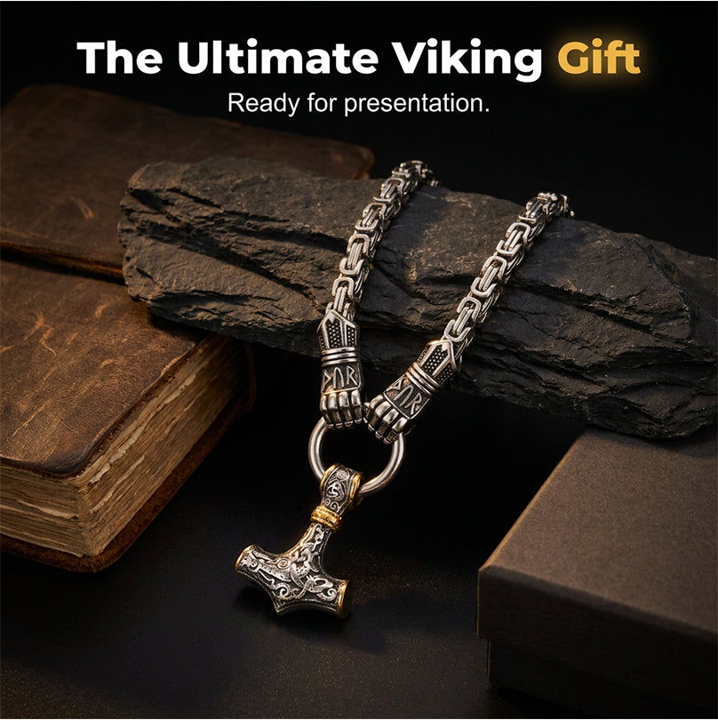 ⚡ 50% DE RÉDUCTION 🔥 Collier marteau Thor viking – Chaîne byzantine en acier inoxydable – Argent ou or, longueur 60–70 cm – bijou puissant pour un look nordique ou mystique 💪✨