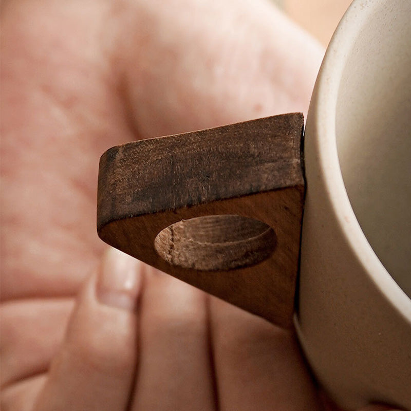 📢📢 -50% !! ⏰ Tasse à Café Vintage avec Anse en Bois & Soucoupe