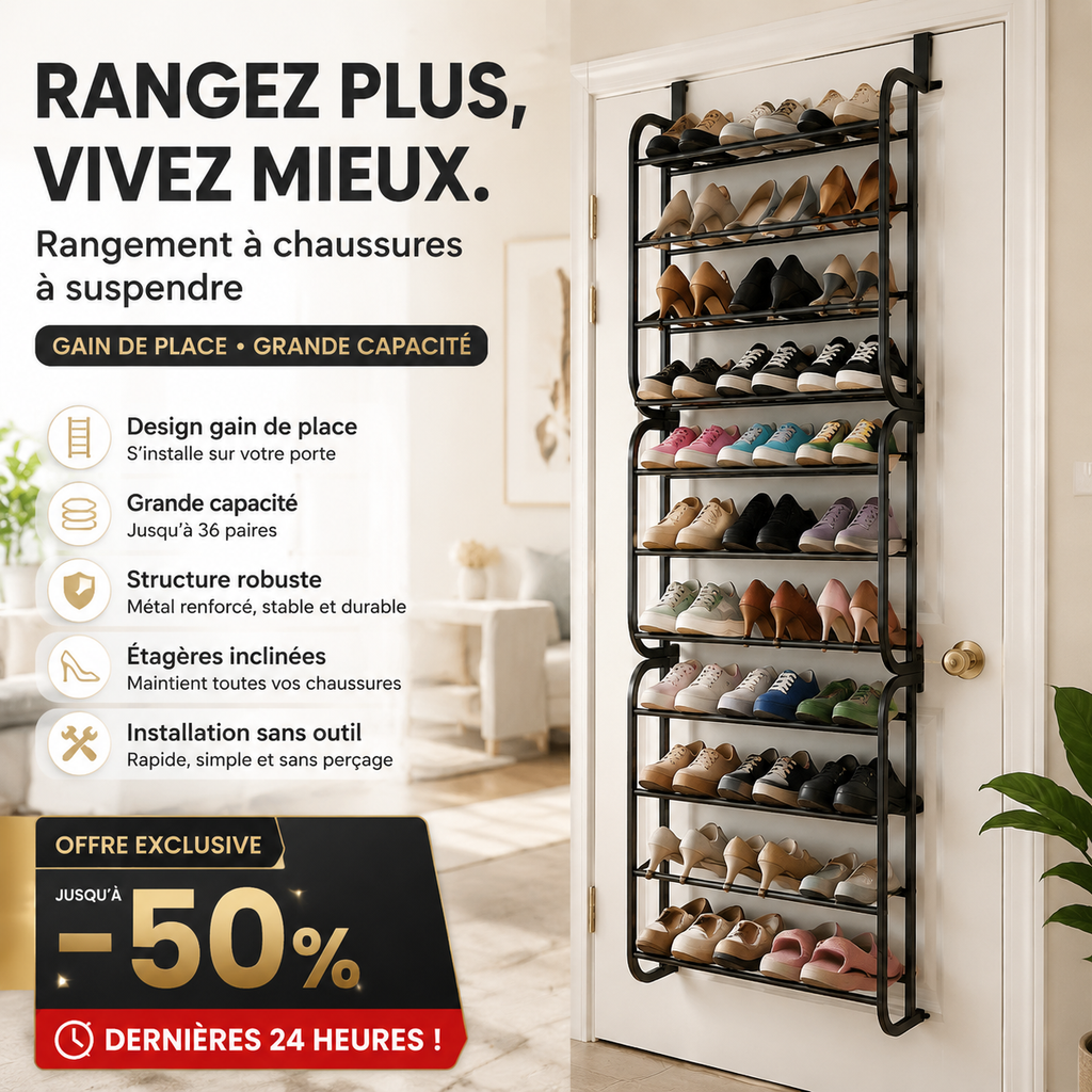 -50% Aujourd’hui 🔥👠 Étagère à Chaussures Suspendue 36 Paires